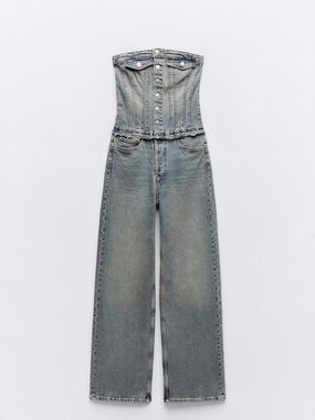 Strapless Denim Jumpsuit Navy Blus